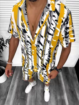 Compleu de vara camasa cu imprimeu + pantaloni galben 13275 49